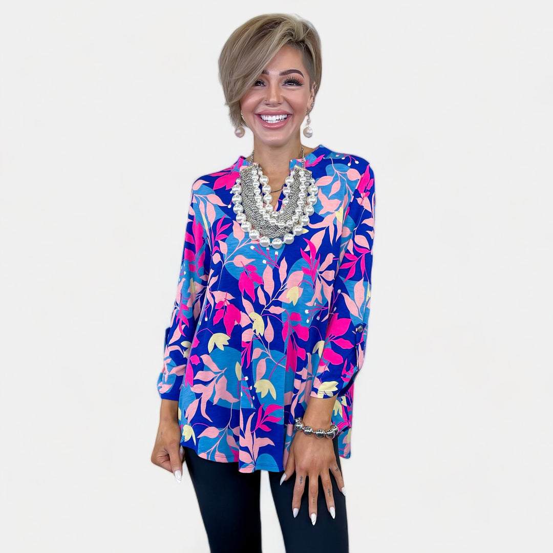 Royal Multi Abstract Floral Lizzy Top