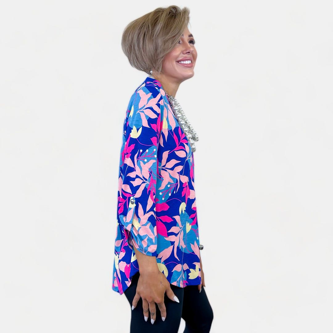 Royal Multi Abstract Floral Lizzy Top