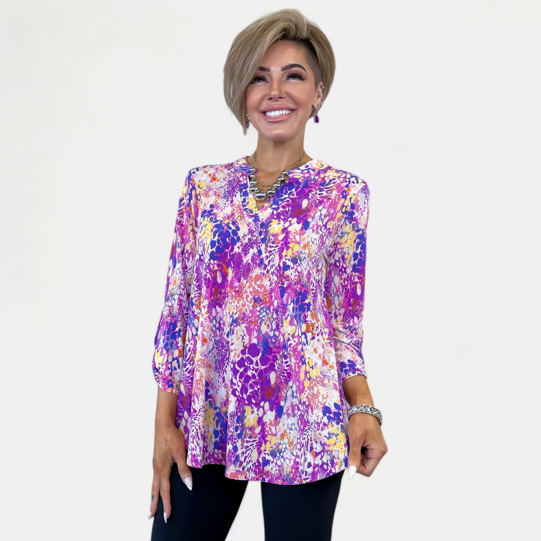 Purple Multi Abstract Animal Lizzy Top