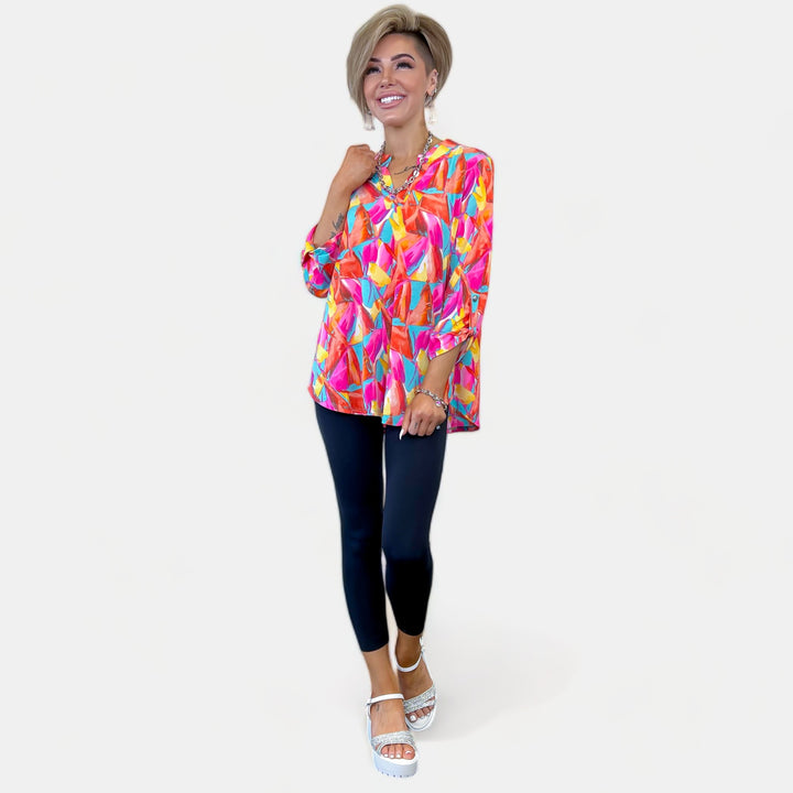 Teal Multi Abstract Lizzy Top
