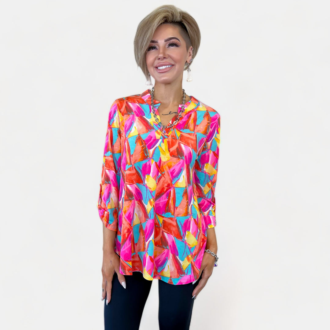 Teal Multi Abstract Lizzy Top