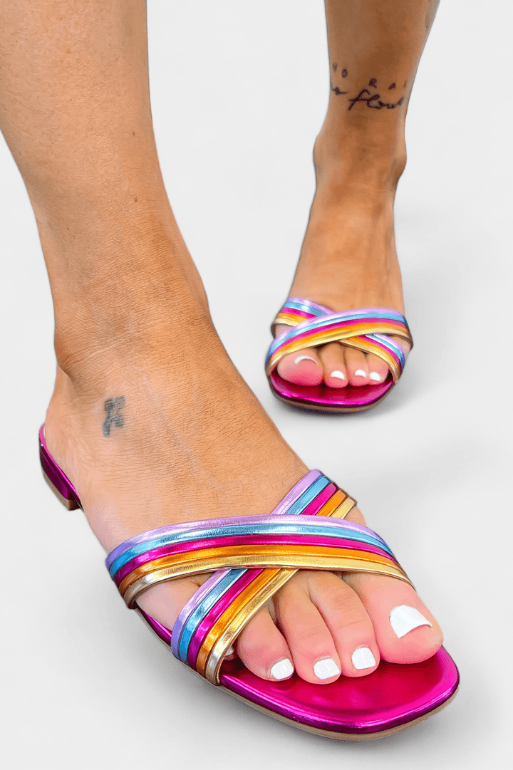 Multi Metallic Slip On Sandals