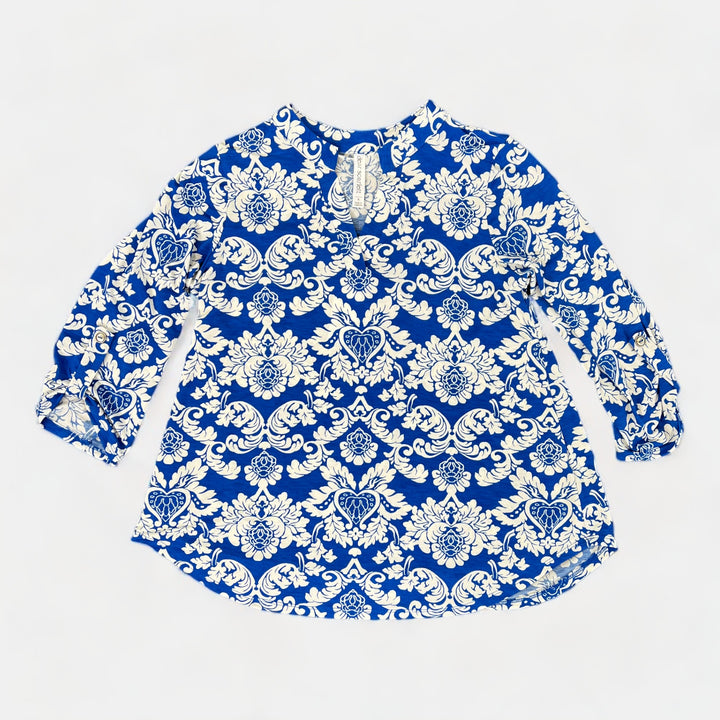 Blue & Ivory Damask Lizzy Top