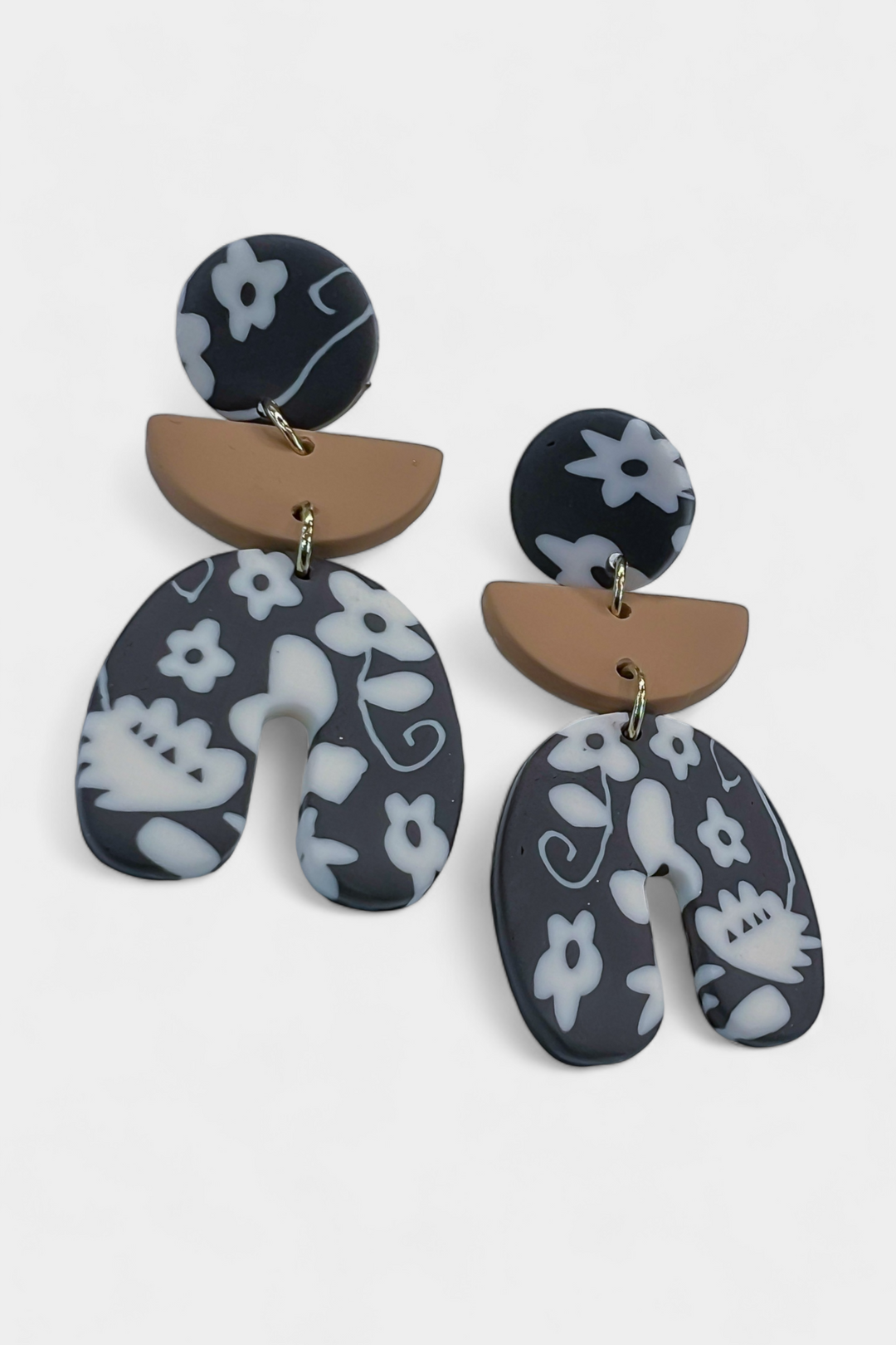 Black & White Floral Dangle Earrings