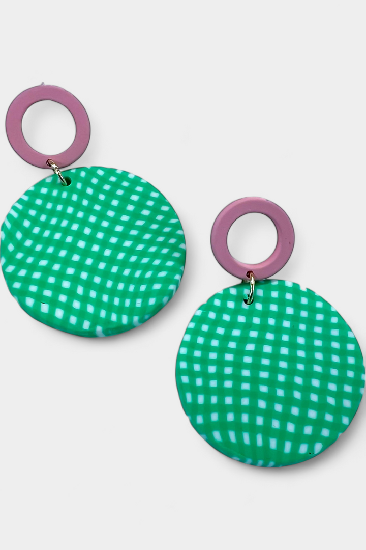Green Checkered Polly Earrings