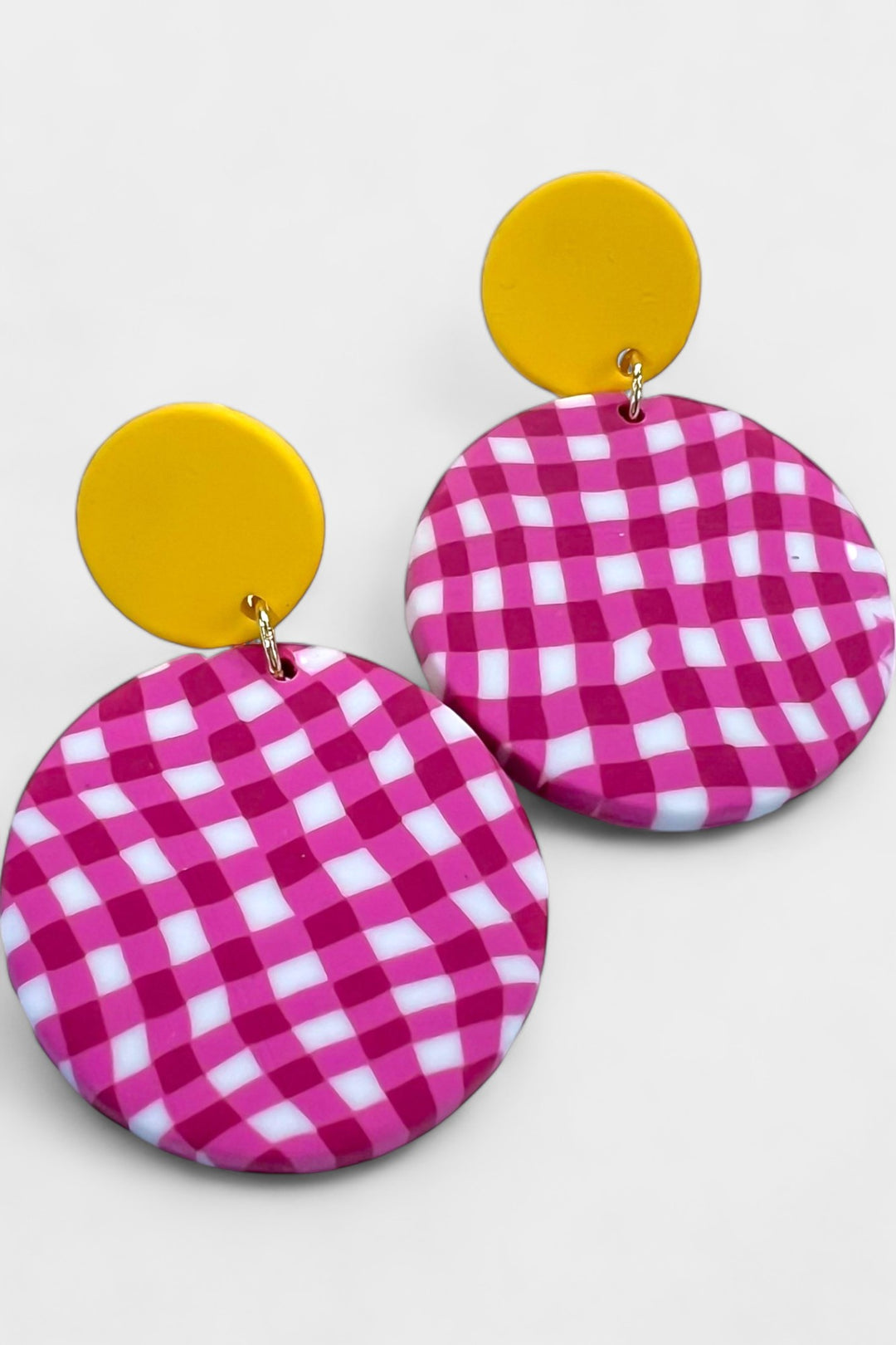 Pink Checkered Polly Earrings
