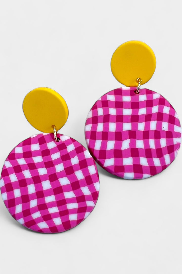 Pink Checkered Polly Earrings