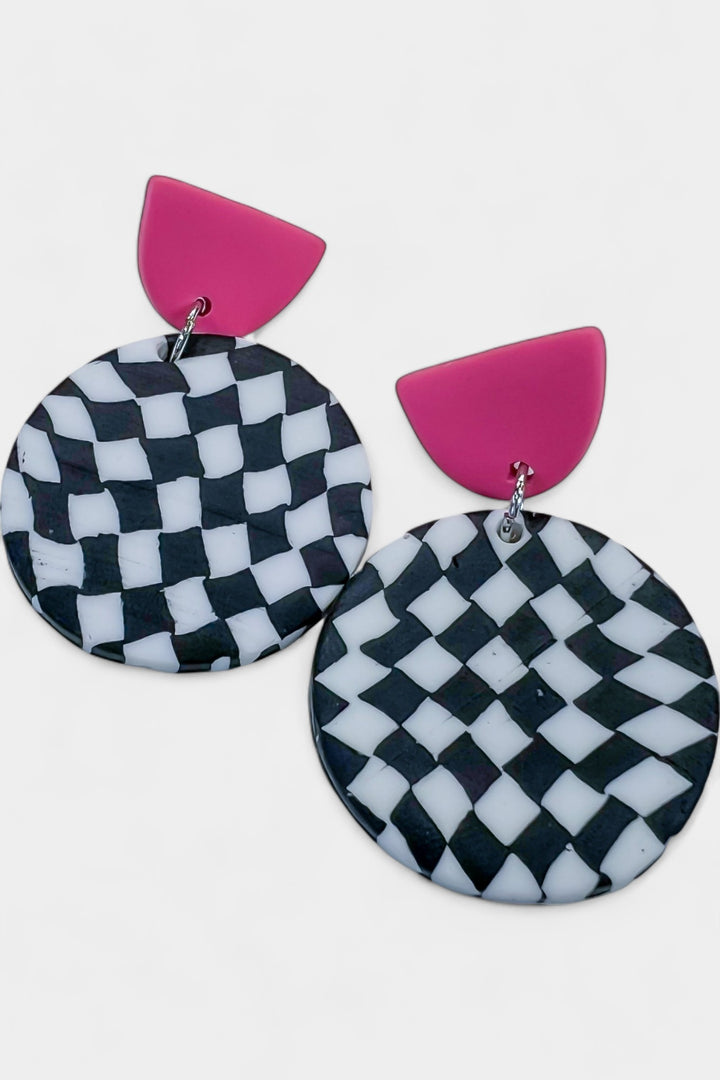 Black & White Checkered Polly Earrings