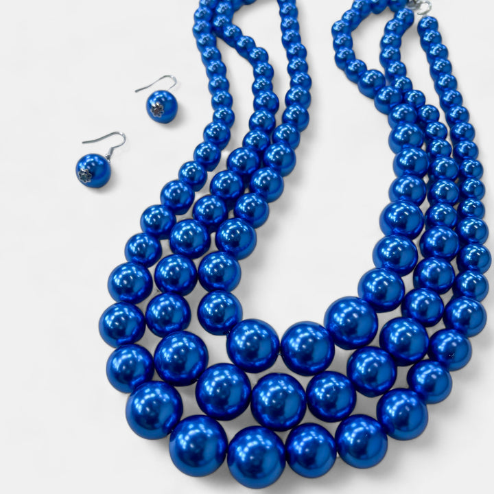 Blue Pearl Layer Necklace Set