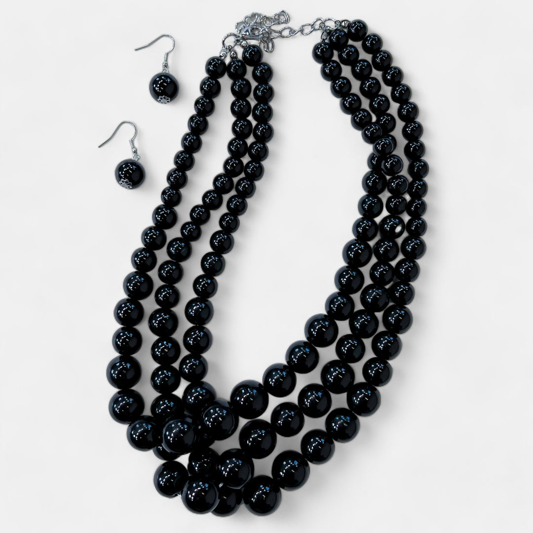 Black Pearl Layer Necklace Set