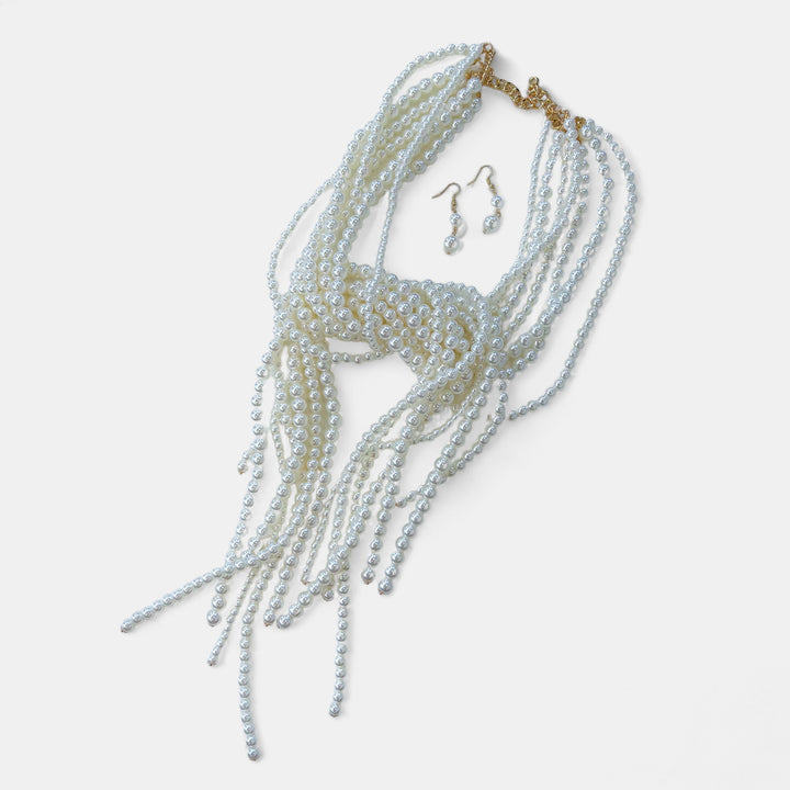 Pearl Fringe Long Necklace