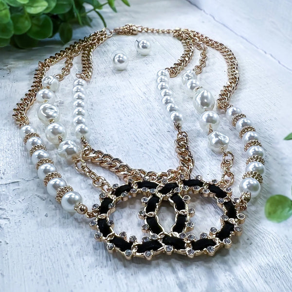 Gold Rhinestone Pearl Necklace Blandice Jewelry