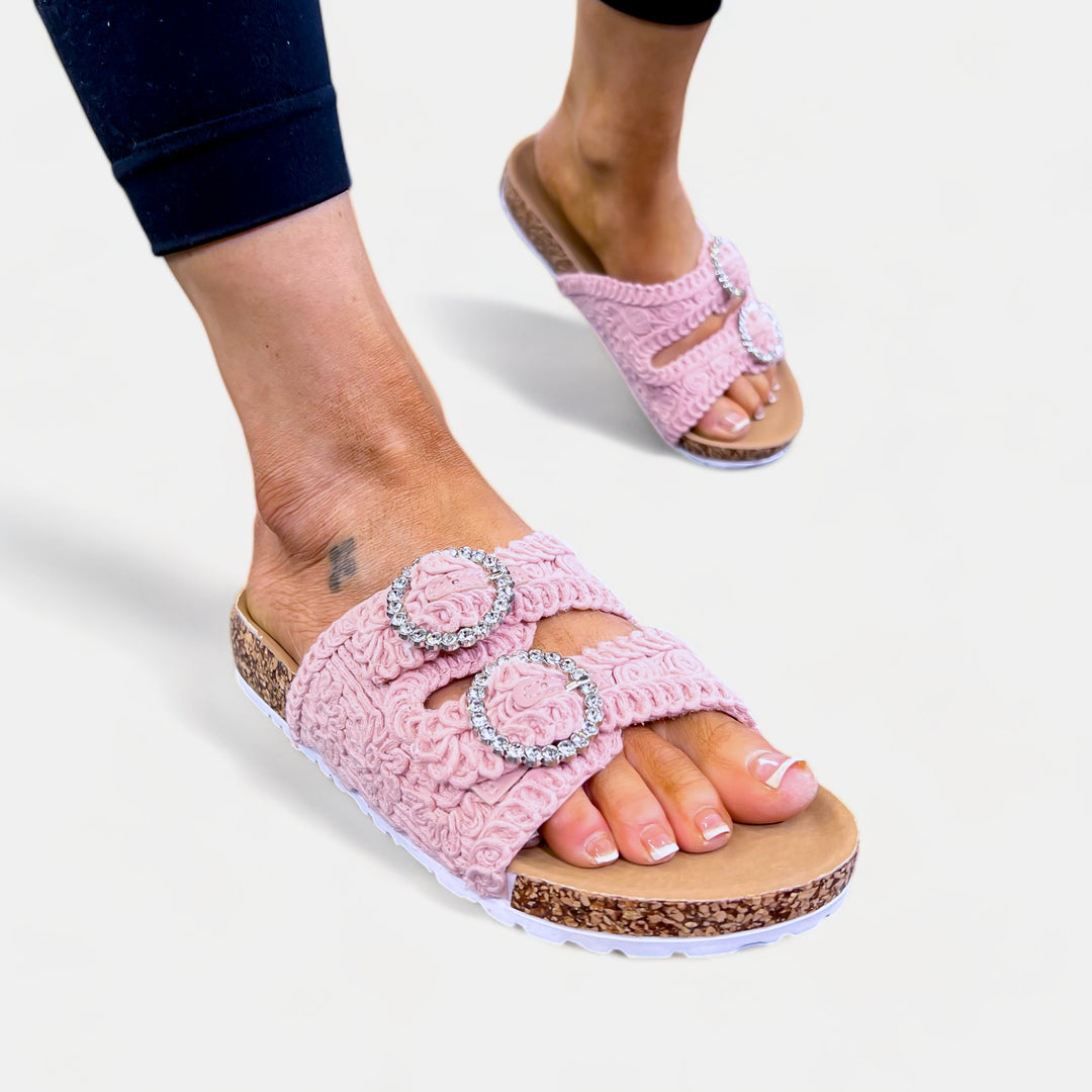 Pink Knit Slip On Sandals