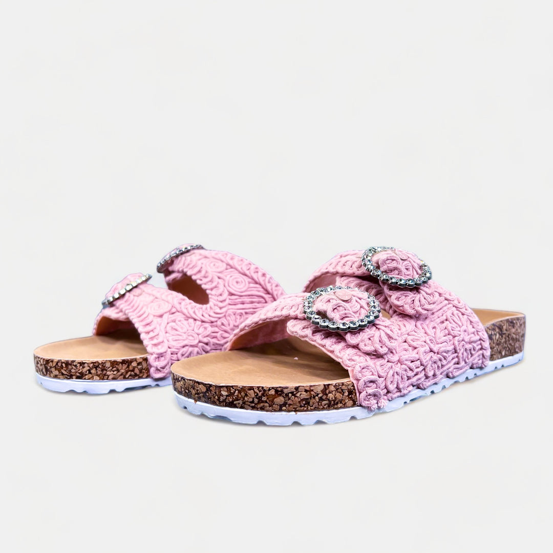 Pink Knit Slip On Sandals