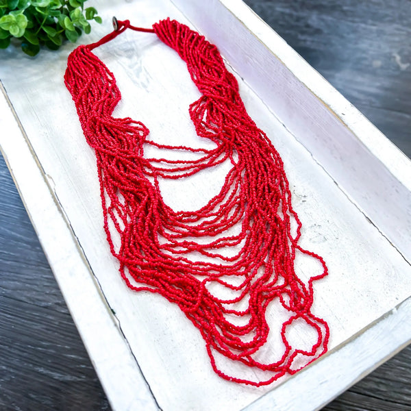 Red Layered Bead Necklace Blandice Jewelry