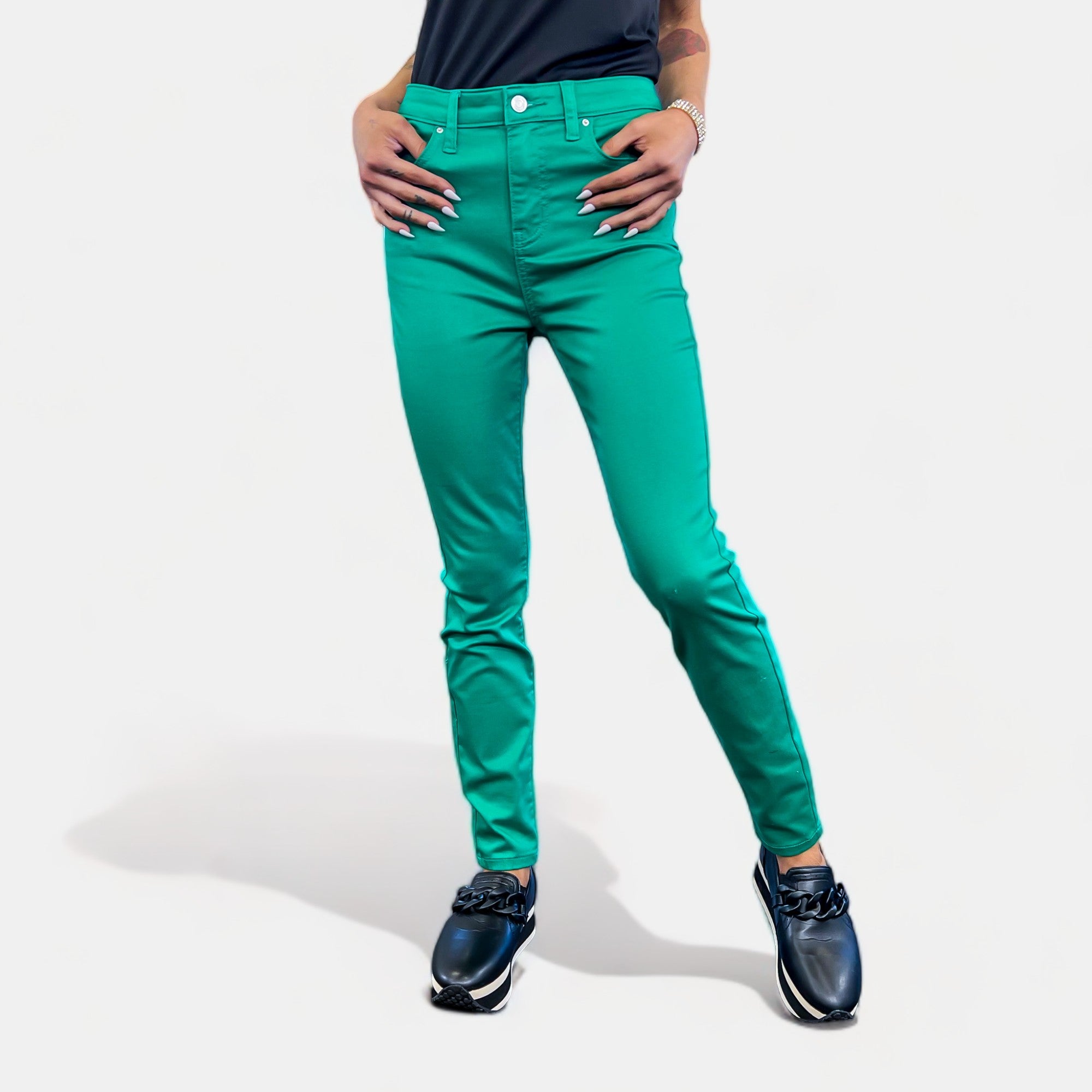 Green High Rise Skinny Pants