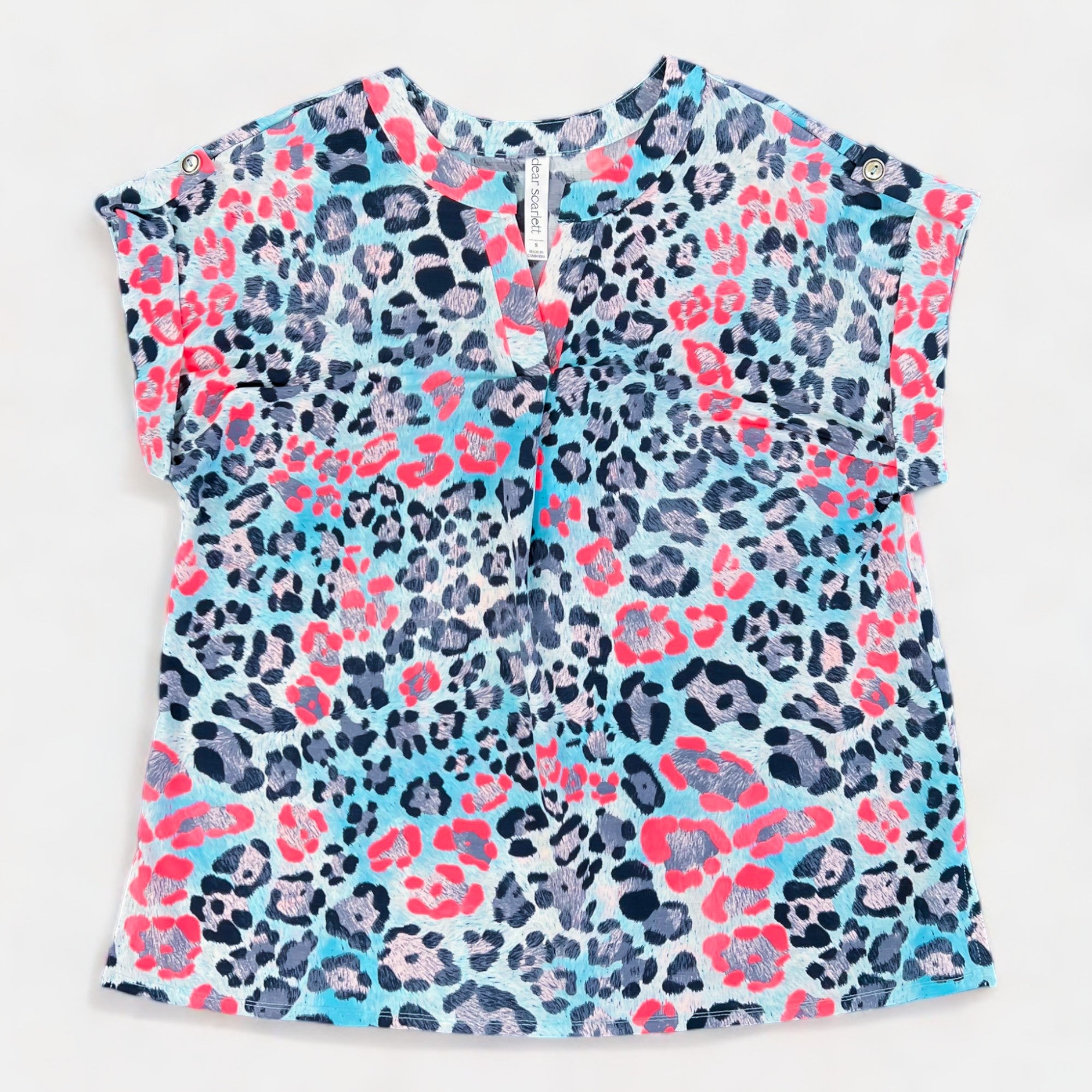 Blue & Pink Animal Lizzy Short Sleeve Top
