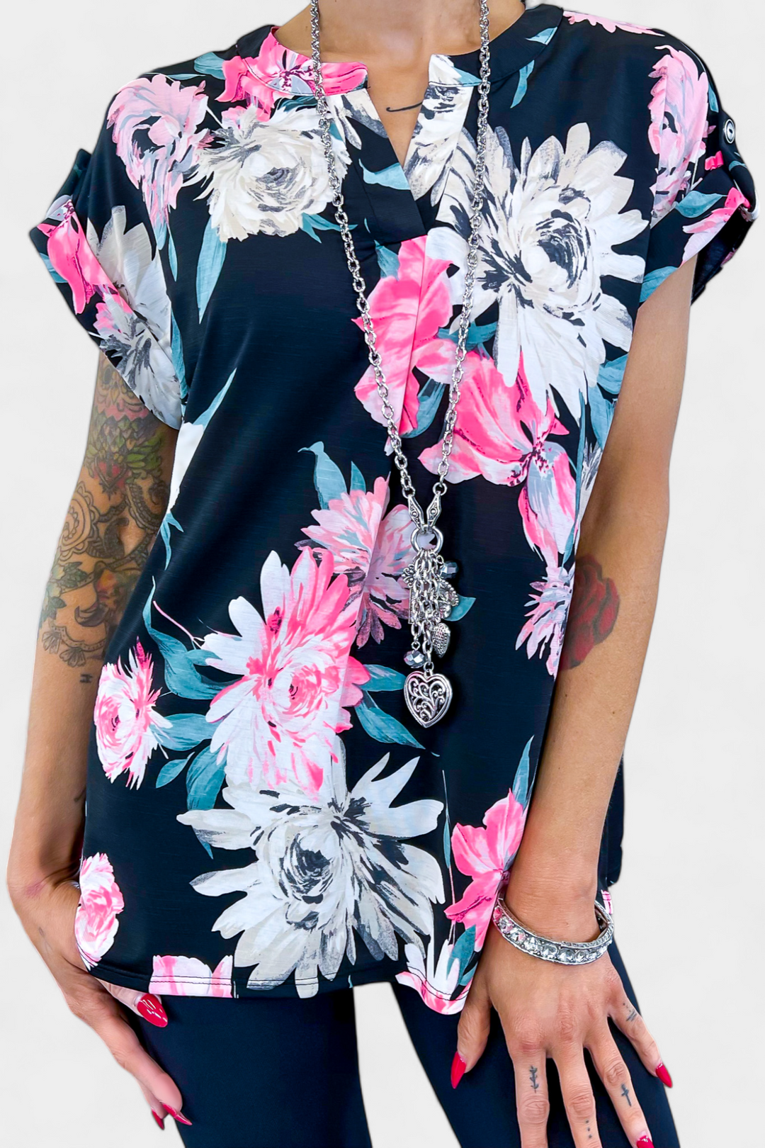 Black Floral Lizzy Short Sleeve Top