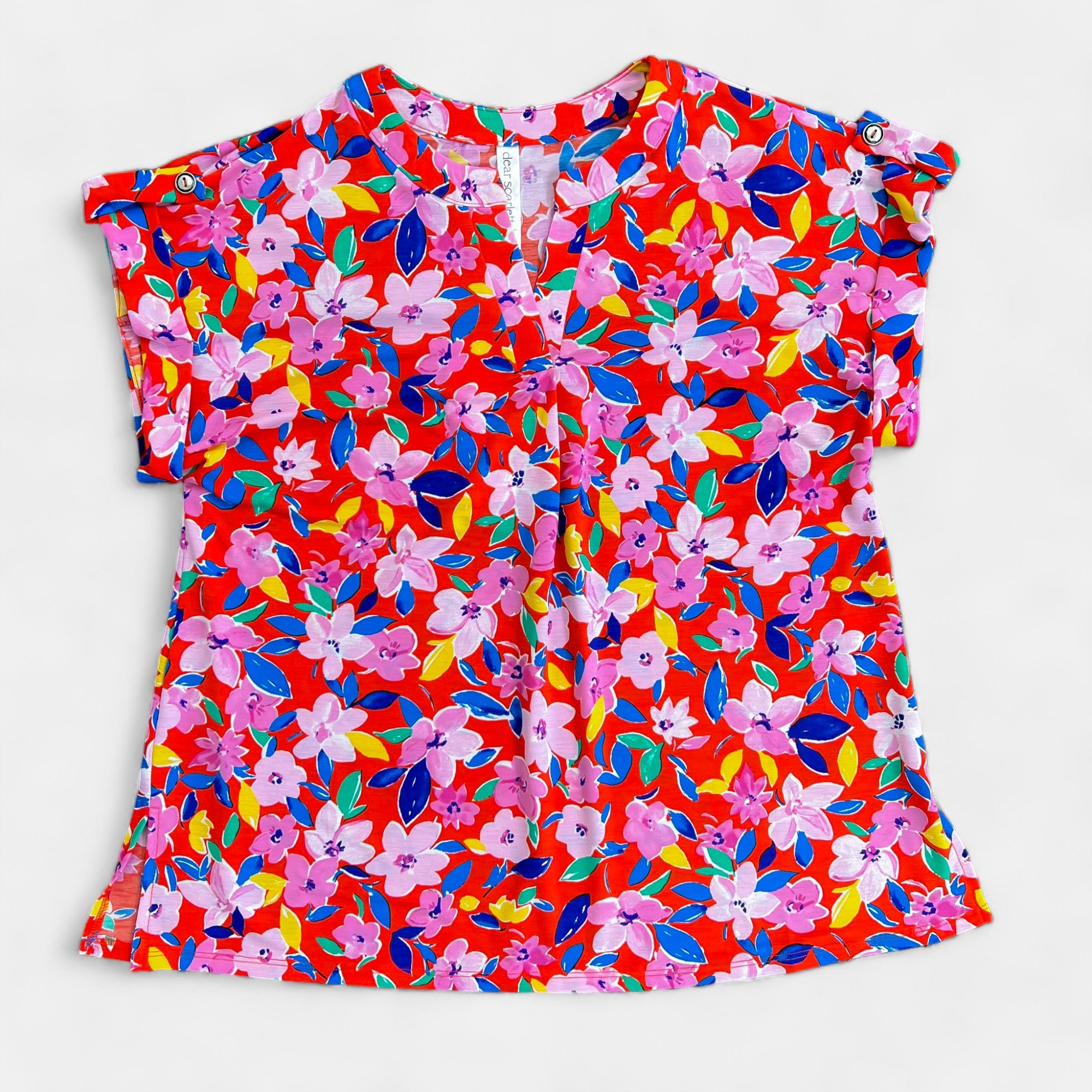 Red Multi Floral Lizzy Short Sleeve Top