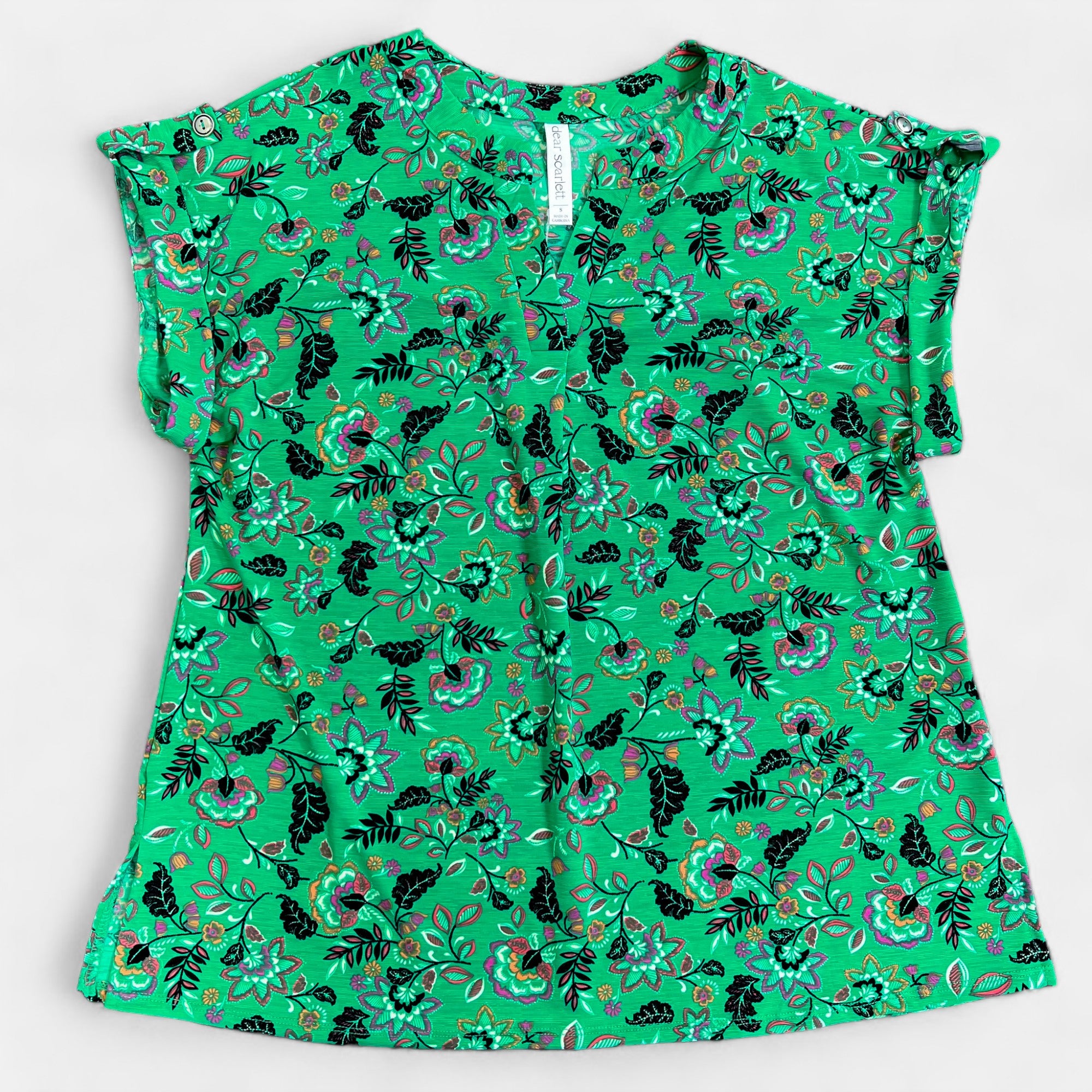 Green Floral Lizzy Short Sleeve Top