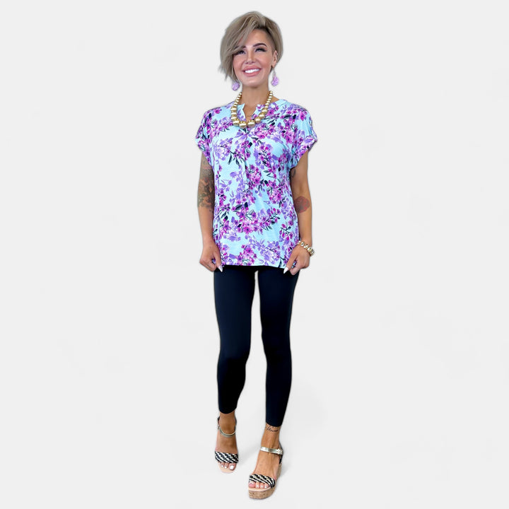 Emerald & Mint Floral Lizzy Short Sleeve Top