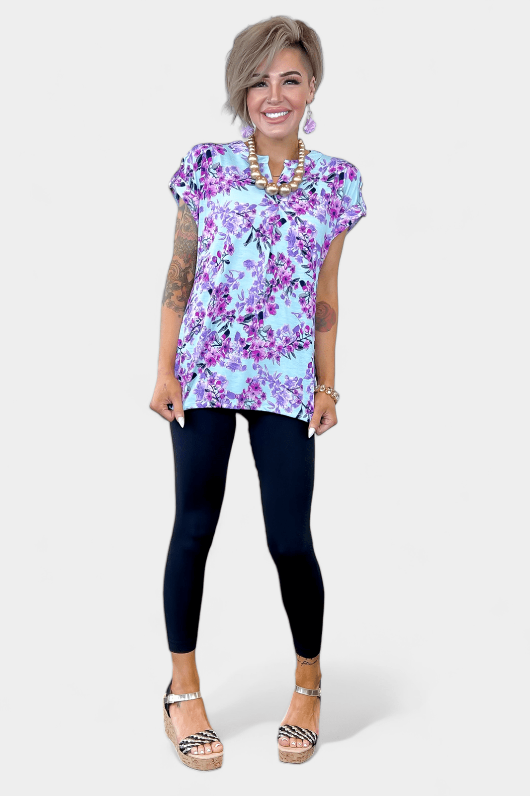 Emerald & Mint Floral Lizzy Short Sleeve Top