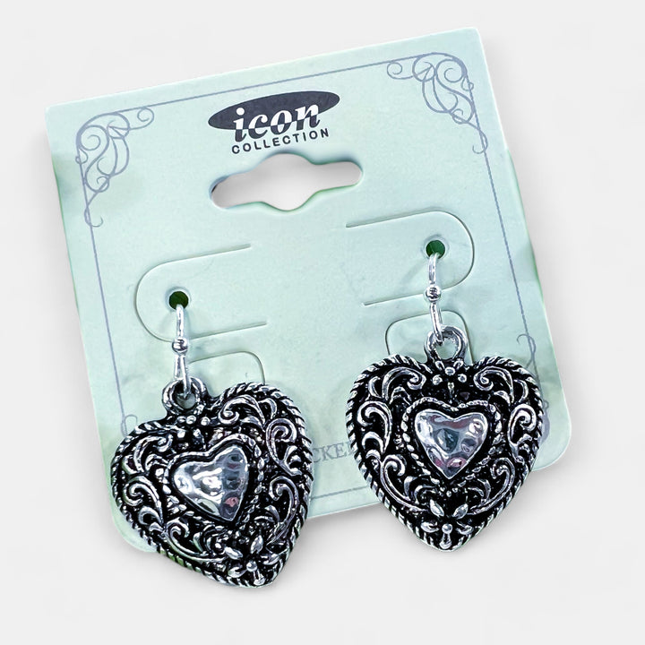 Silver Antique Heart Earrings
