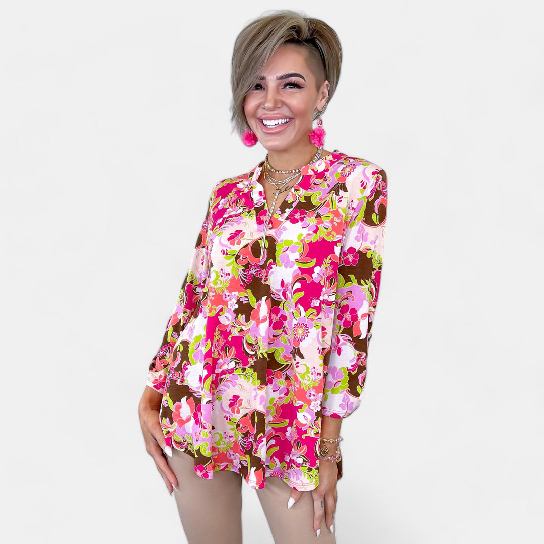 Hot Pink Floral Decorative Lizzy Top