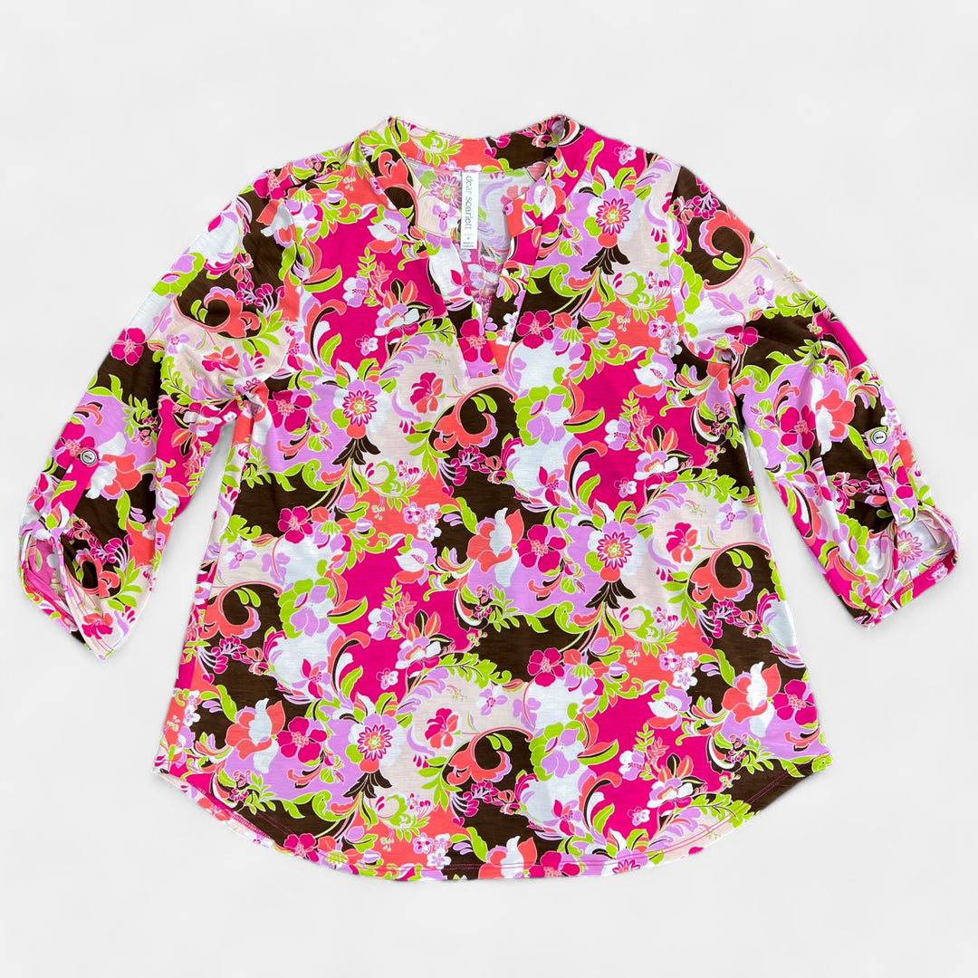 Hot Pink Floral Decorative Lizzy Top