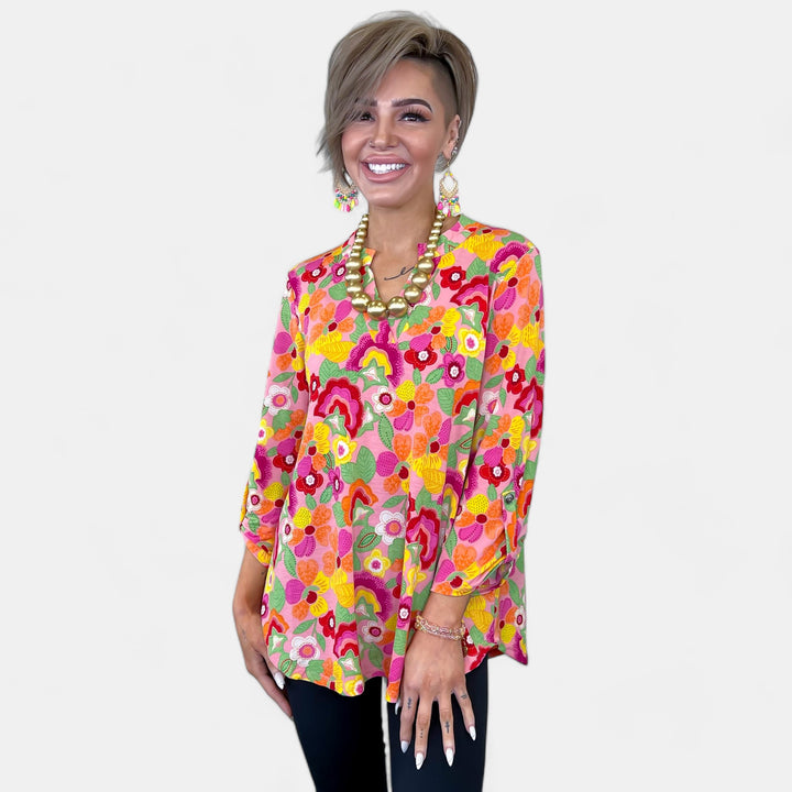 Mauve Multi Retro Abstract Floral Lizzy Top