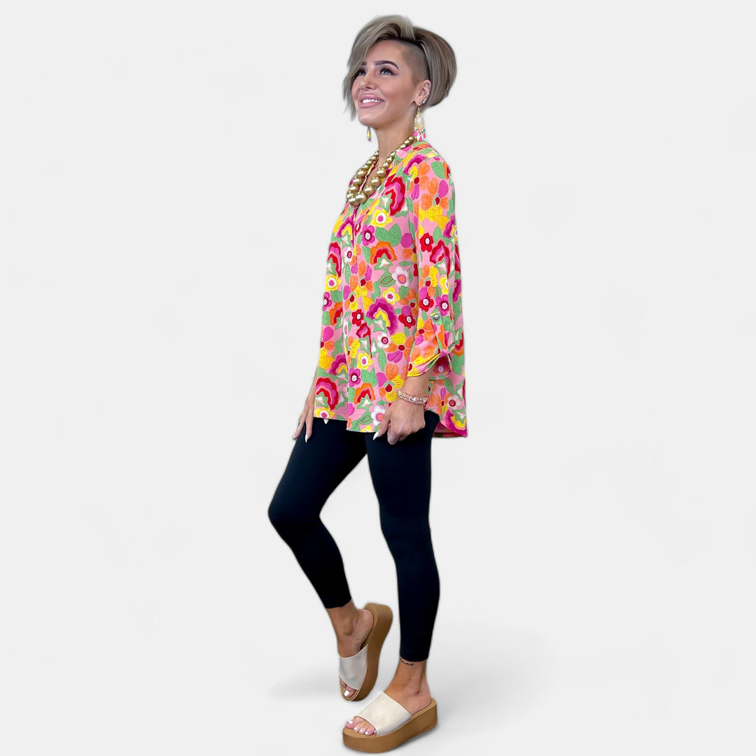 Mauve Multi Retro Abstract Floral Lizzy Top