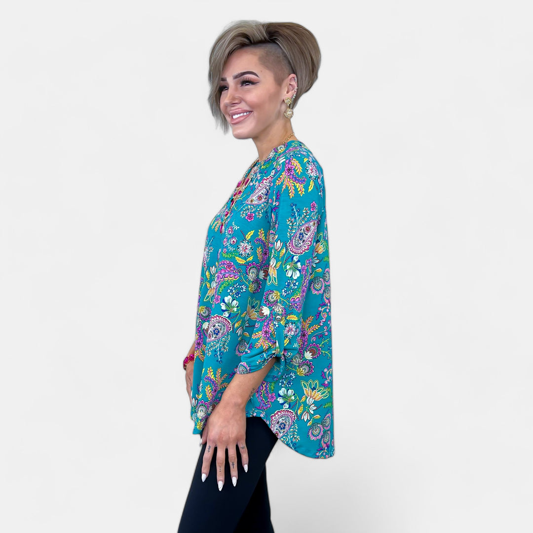 Teal Floral Paisley Lizzy Top