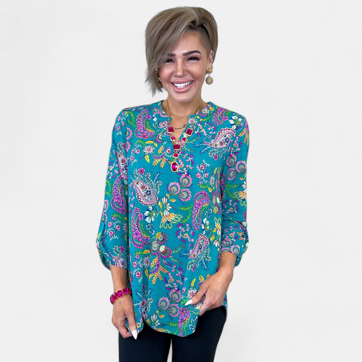 Teal Floral Paisley Lizzy Top