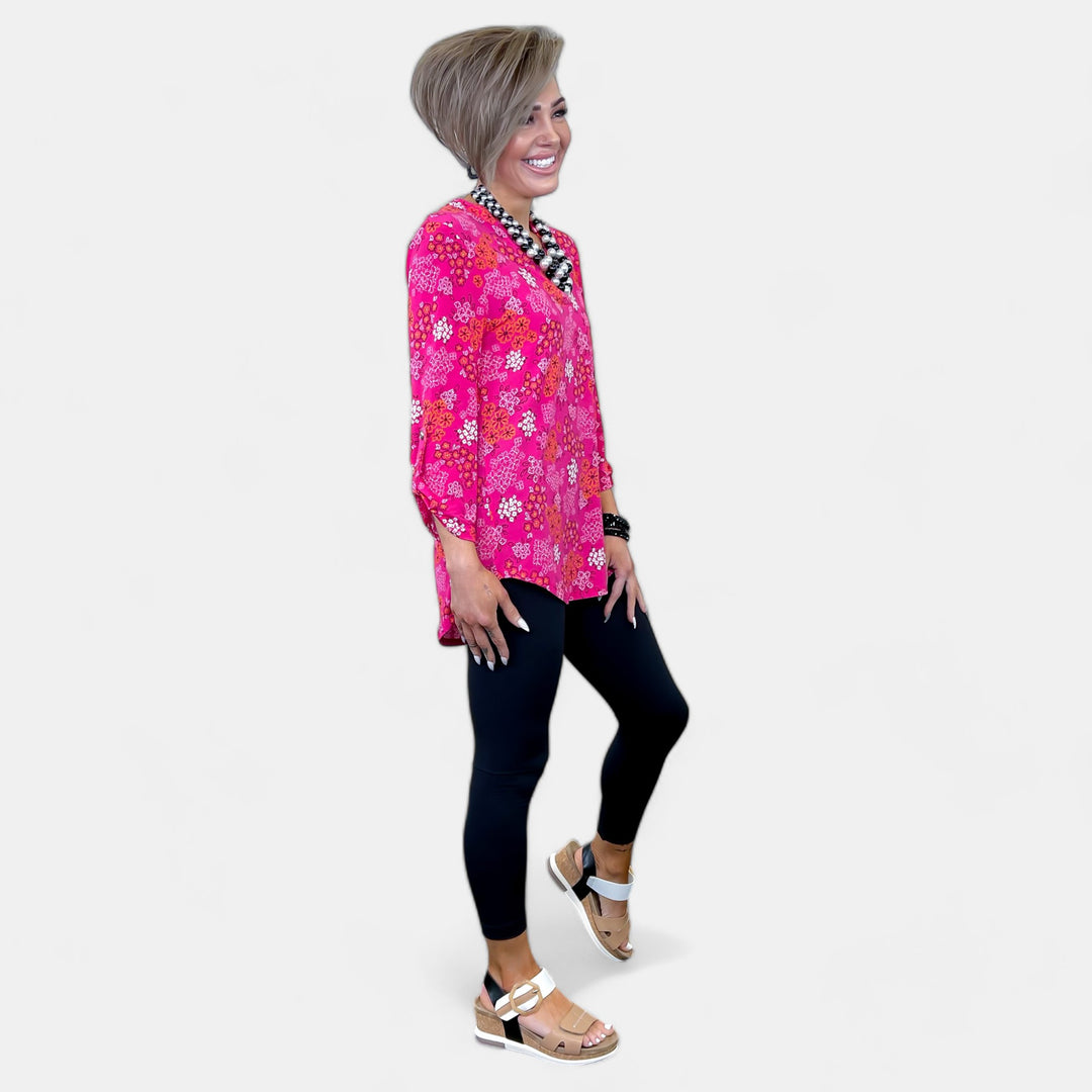Magenta Daisy Patchwork Lizzy Top
