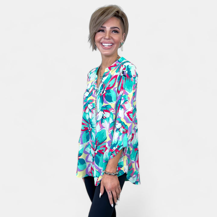 Yellow Multi Abstract Floral Lizzy Top