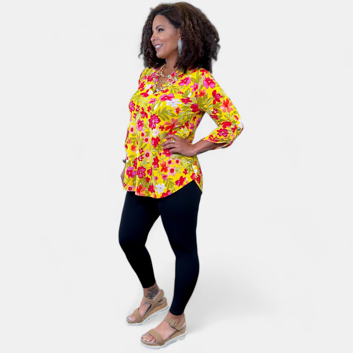 Yellow Multi Flower Lizzy Top