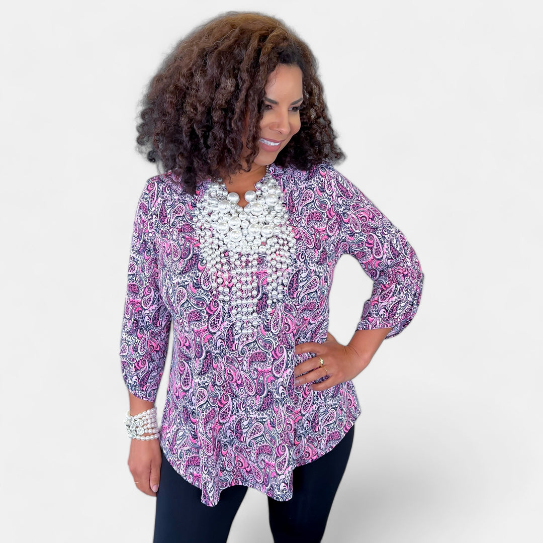 Navy & Pink Paisley Lizzy Top