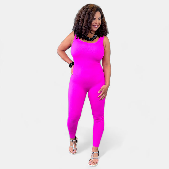 Pink Seamless Ribbed Jumpsuit