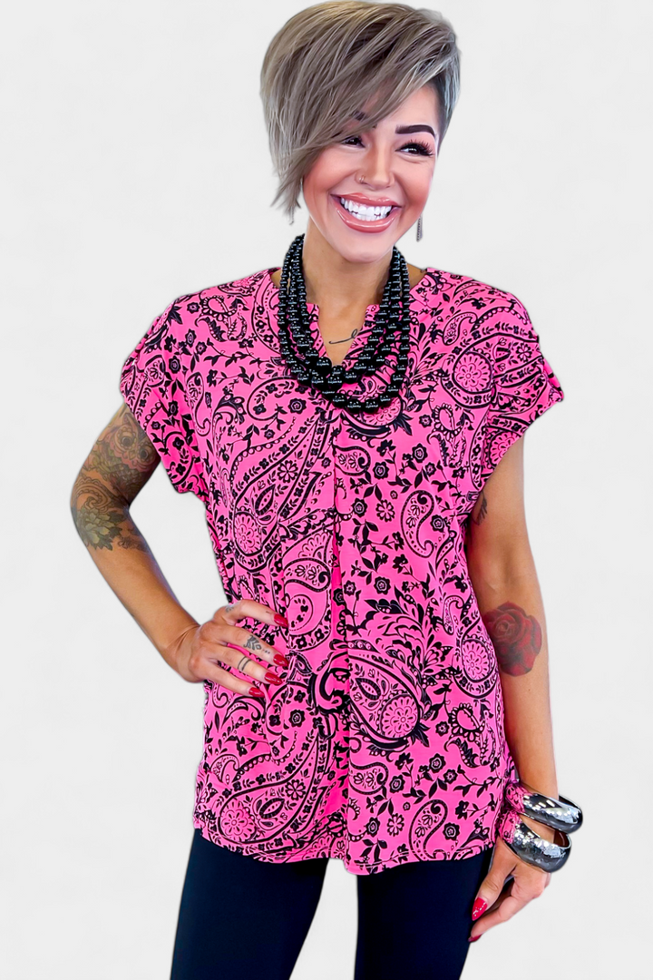 Pink Paisley Lizzy Short Sleeve Top