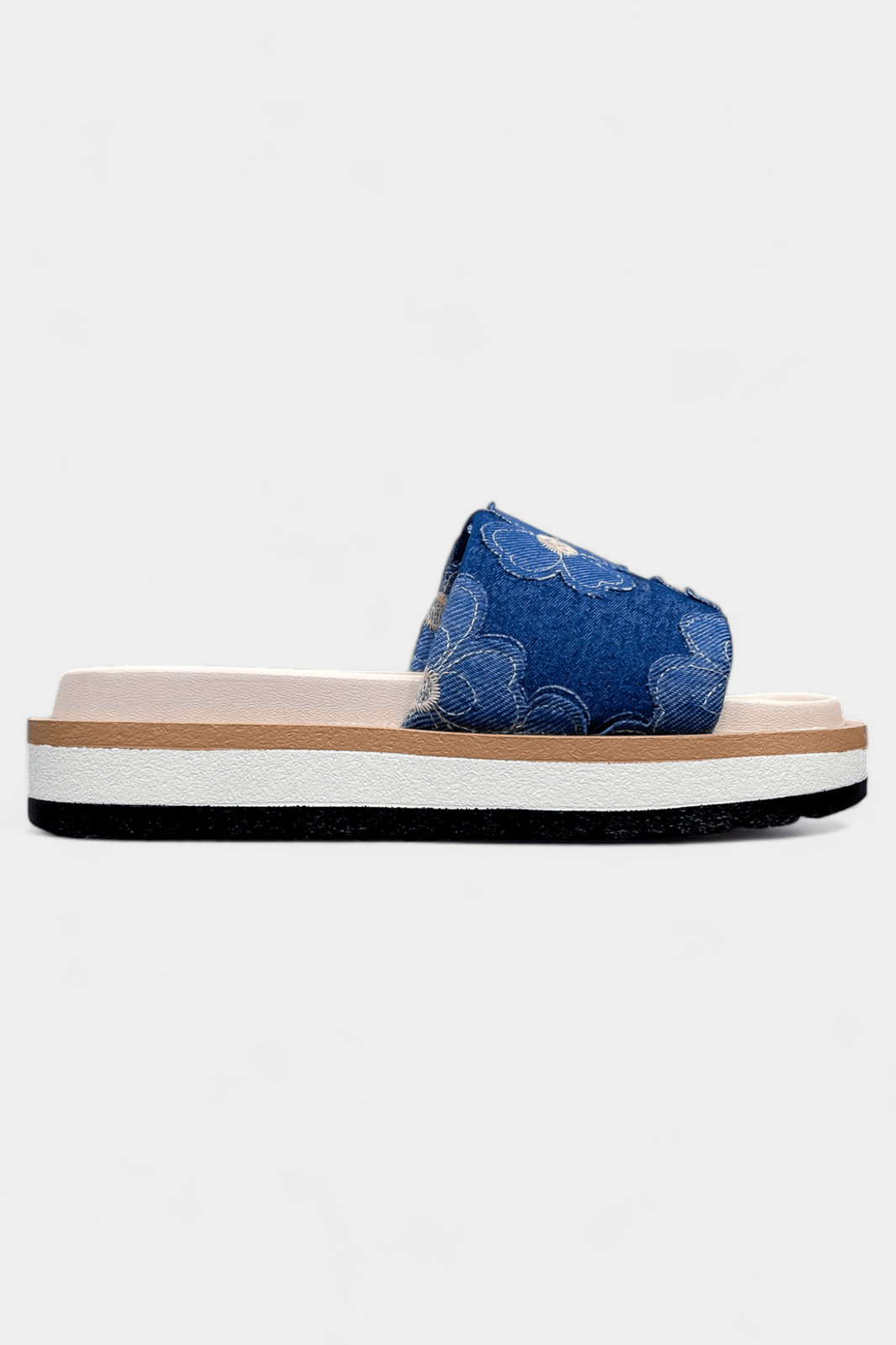 Blue Denim Slip On Platform Sandals