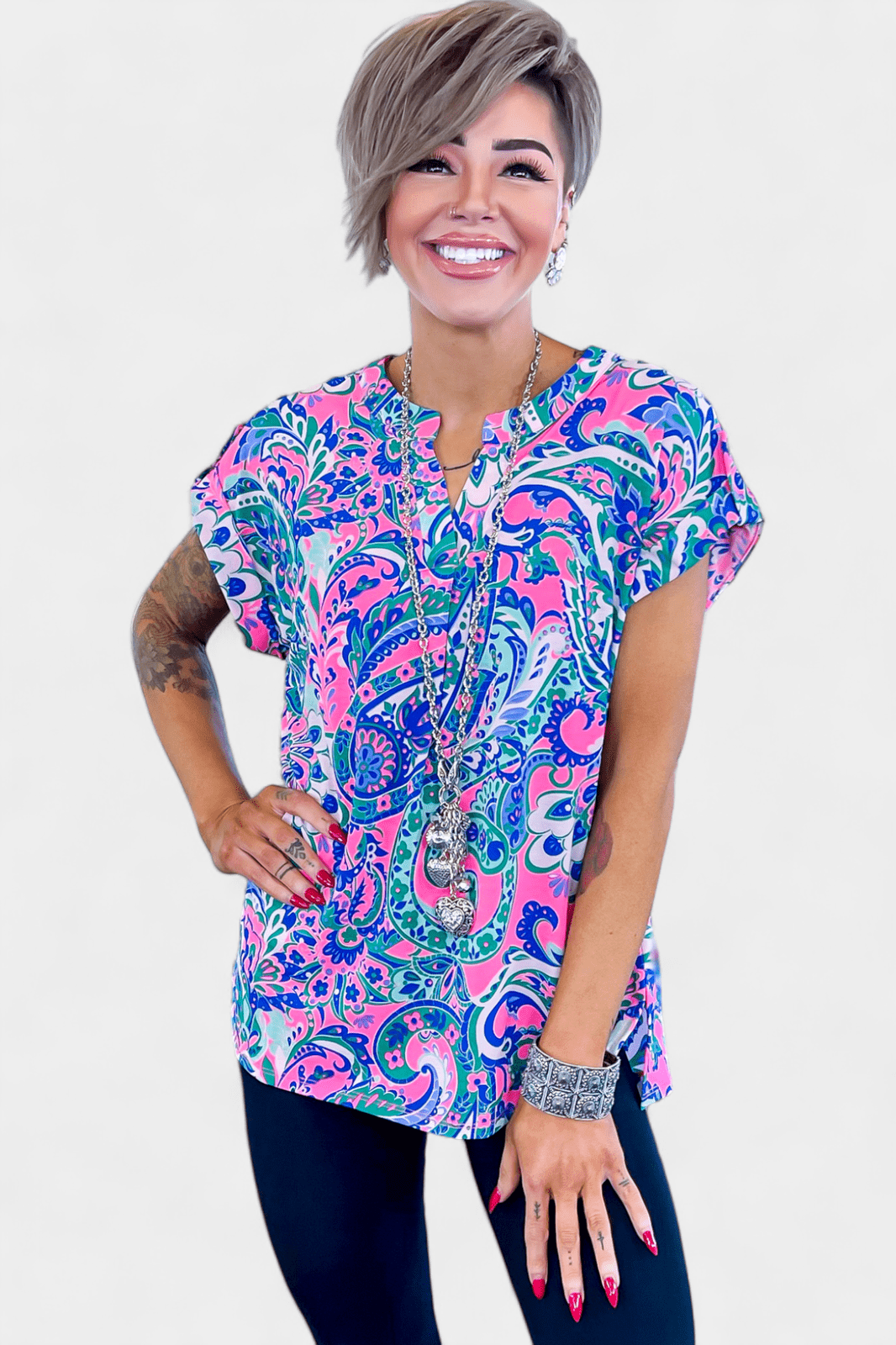 Pink & Blue Lizzy Short Sleeve Top