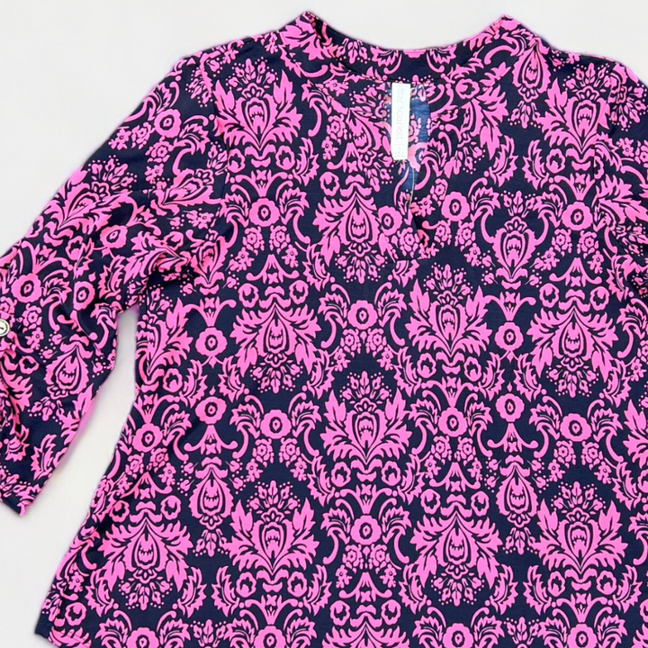 Navy & Pink Damask Lizzy Top