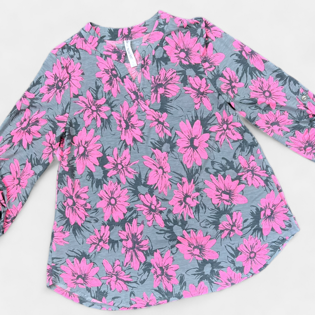 Pink & Grey Floral Lizzy Top