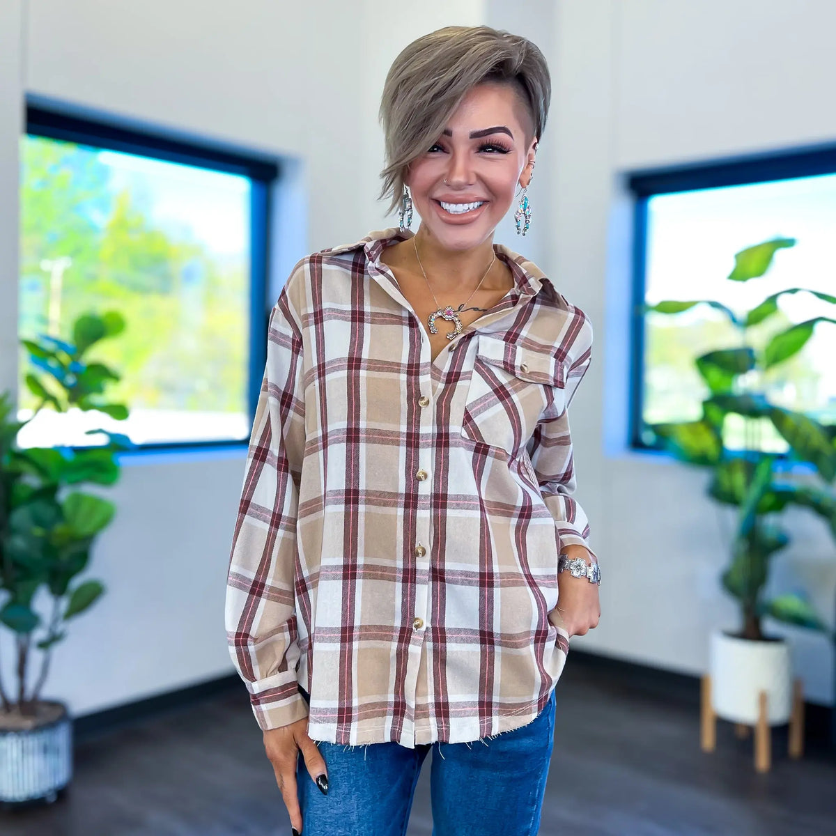 Plaid Button Up Top | Brown Andree by Unit