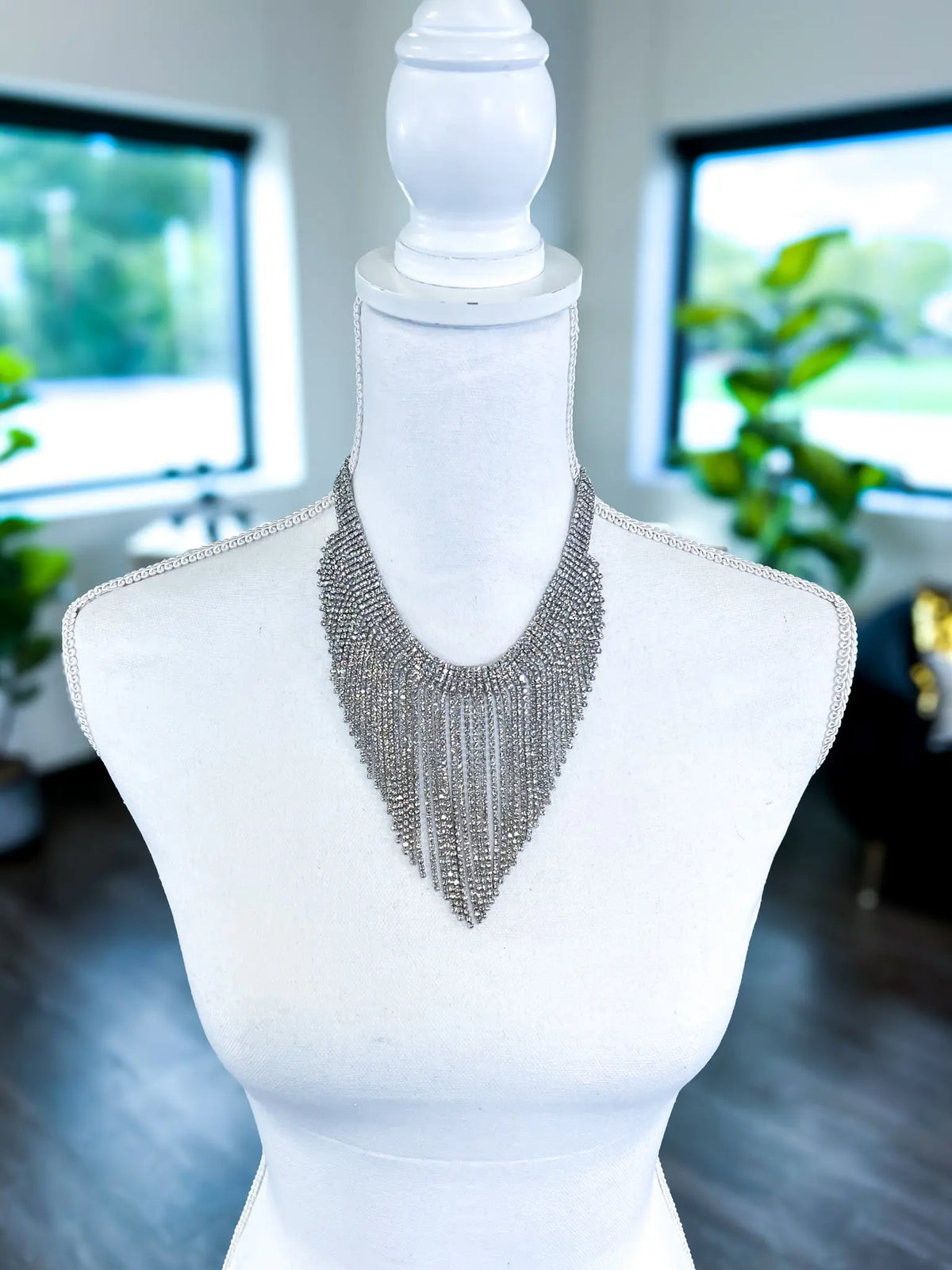 Rhinestone Fringe Necklace | Silver LA Jewelry Plaza