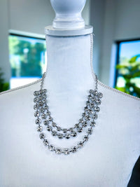 Round Stone Bib Necklace Set | Silver Wona Trading
