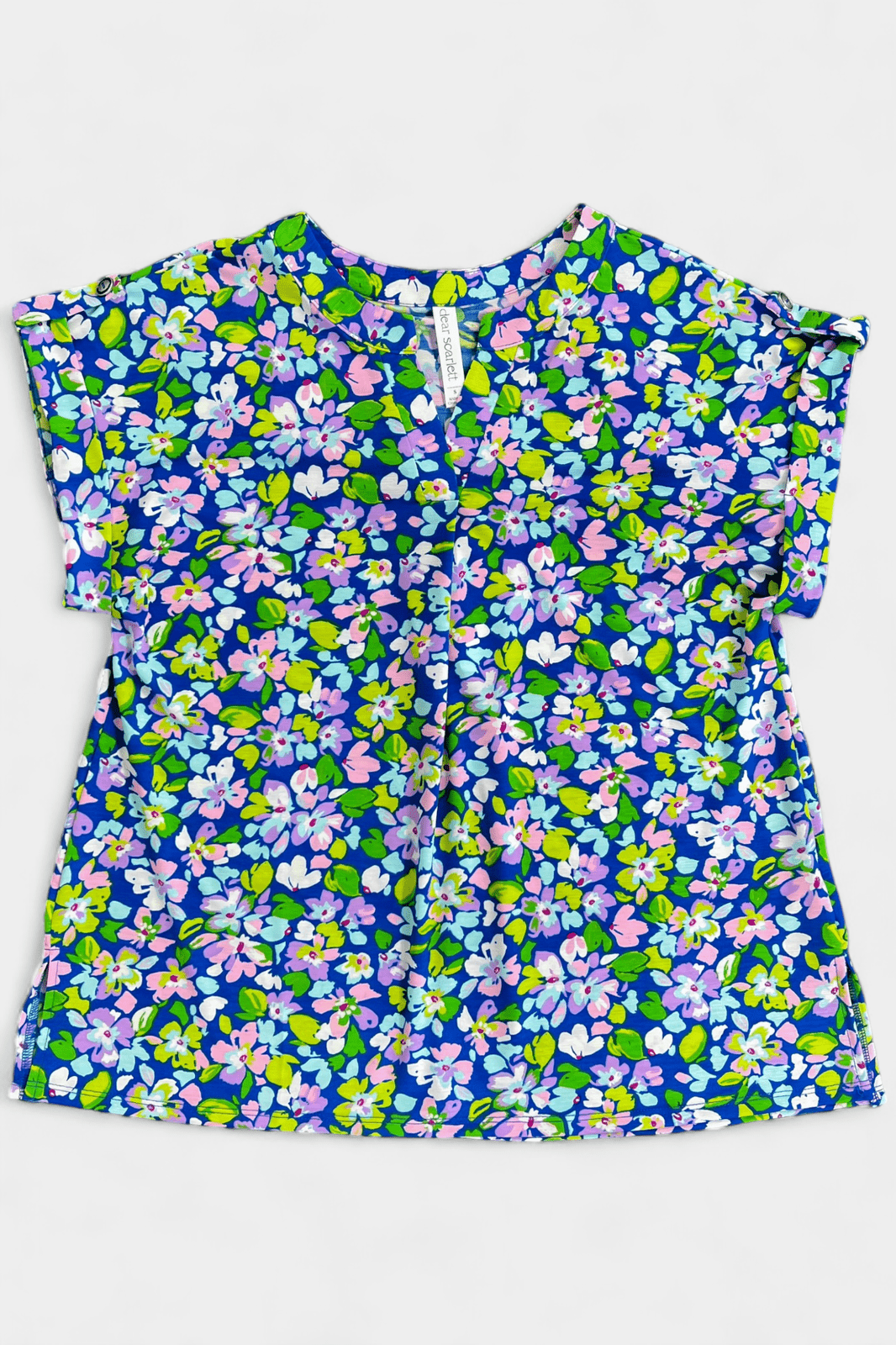 Royal Multi Floral Lizzy Short Sleeve Top